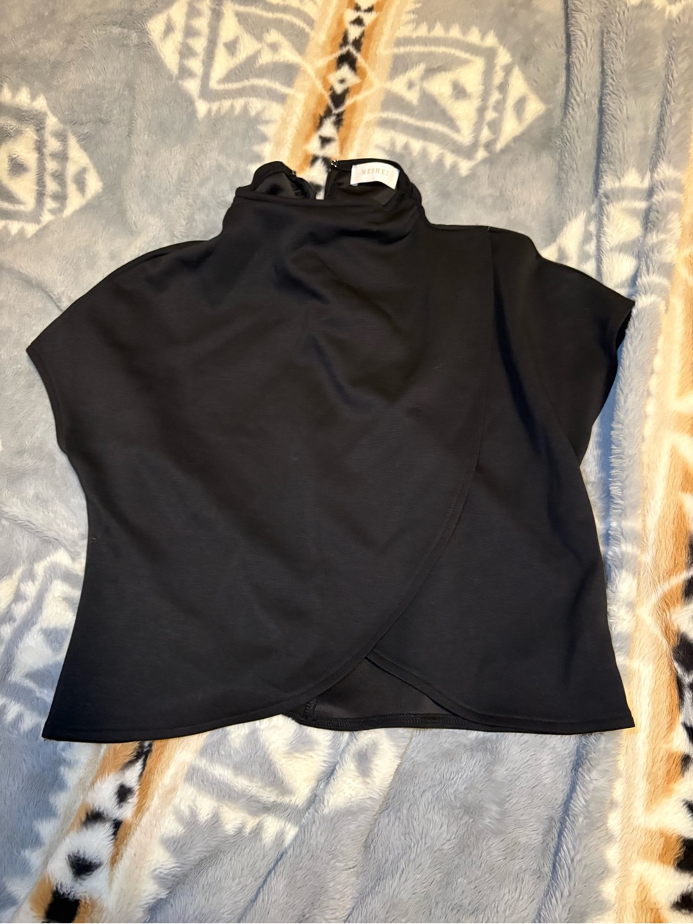 Meshki Black Short-Sleeve Mock Neck Sweater Top